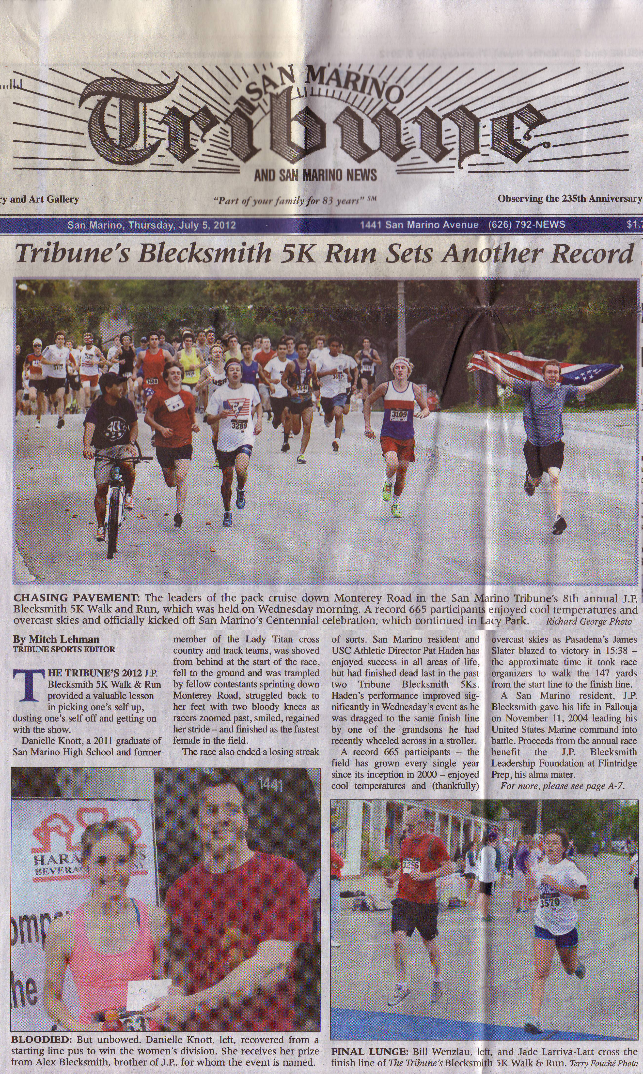 2012 Blecksmith - Front page of Tribune (full)