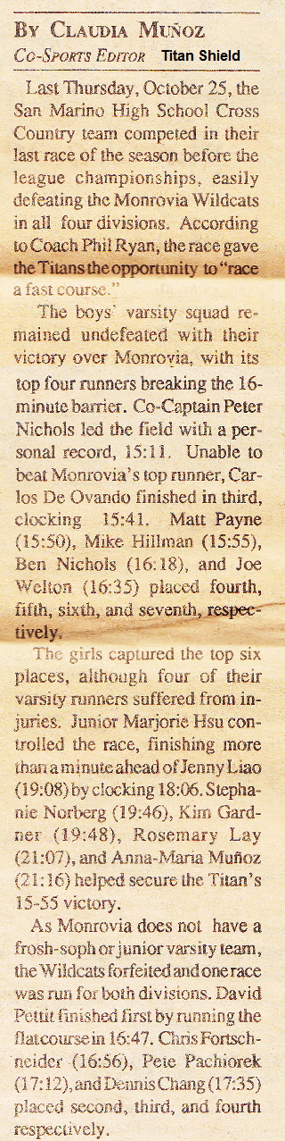 1990-10-25 - Body of Monrovia race article from Titan Shield